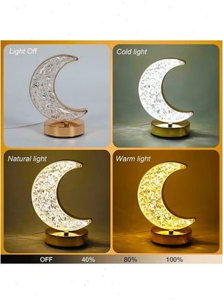 زينة رمضان، أضواء رمضان، زينة مصابيح رمضان مصباح ليلي على شكل قمر بلوري LED، مصباح ليلي يعمل باللمس لغرفة النوم وغرفة المعيشة - view 3
